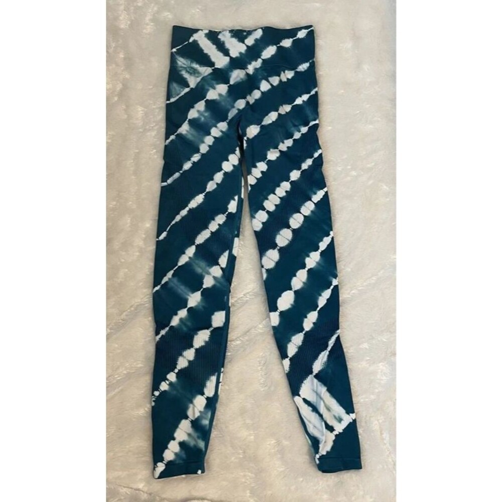 Victoria Secret Pink EUC Seamless Bodycon Tie Dye Teal & White Athletic Skinny S
